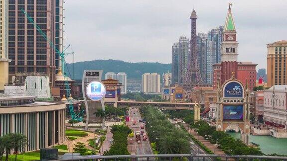 中国天光著名澳门赌场交通街道全景4k时间推移
