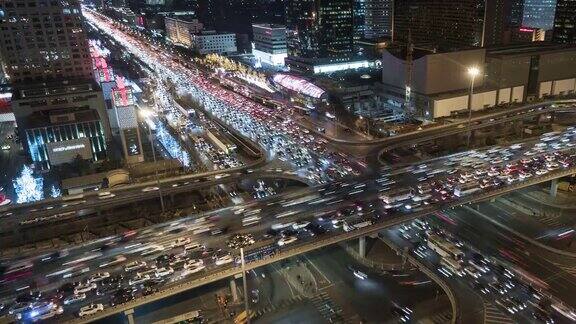 MSHATU鸟瞰图繁忙的道路交叉口和交通堵塞时间流逝北京中国