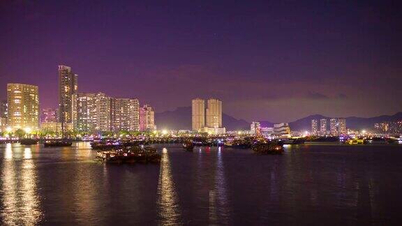夜光珠海市码头港口海岸线全景4k时间流逝中国