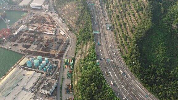 香港市区公路鸟瞰图天桥