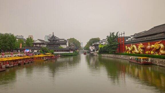 白天时间南京市著名的旅游老城河轮渡交通码头时光流逝全景4k中国