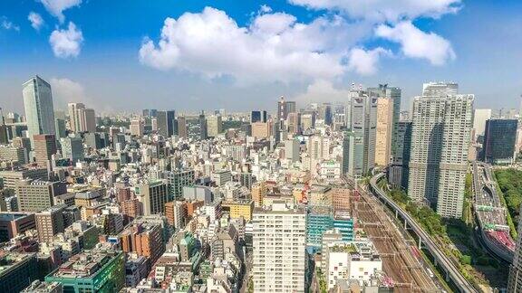 东京鸟瞰图城市与铁路日本东京4K时间流逝