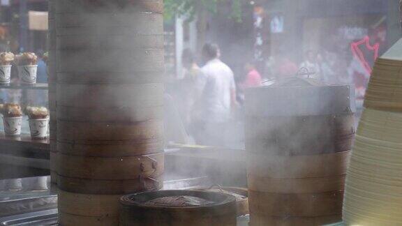 白天时间南京老城街头咖啡馆蒸菜慢镜头全景4k中国