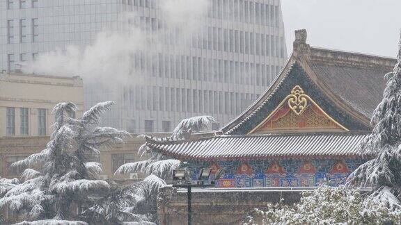 西安古城墙在雪中国