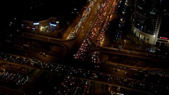 北京夜间交通堵塞鸟瞰图