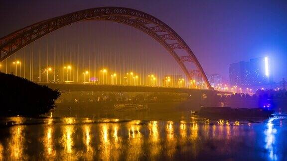 夜光照亮武汉城著名的红桥滨江湾全景4k时间流逝中国