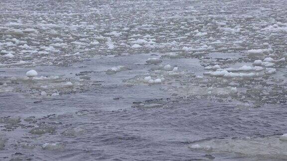 12月圣劳伦斯河上的波浪和浮冰