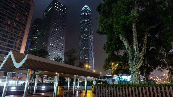 摩天大楼的夜光景观距离香港中心4k时间