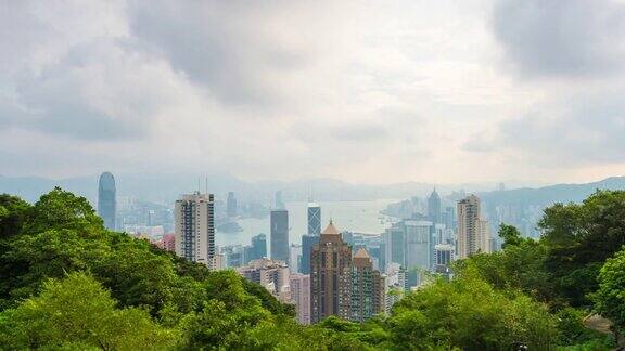 4K时间流逝:香港城市的高层摩天大楼现代城市商务区背景