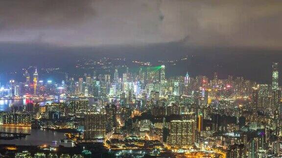 延时:傍晚空中香港城市景观右平移视频