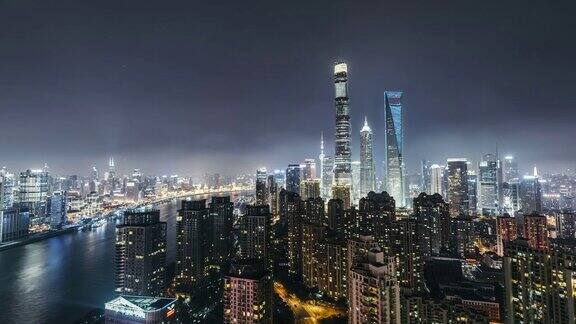 ZI高角度观看上海市中心的夜晚上海中国