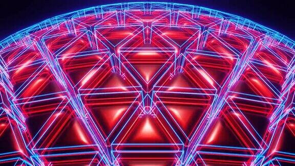 红色和蓝色的科幻霓虹灯发光球背景VJ循环在4K