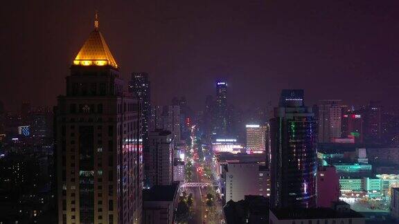 夜间照明南京市区交通街道航拍4k中国全景图