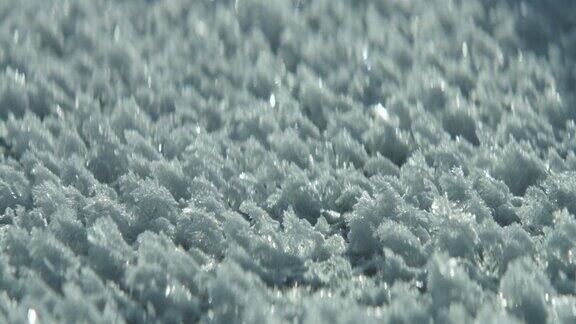 田园诗般的冬季景观冰冻雪的特写镜头