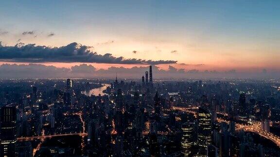 上海静安区南京西路清晨鸟瞰图的时间流逝