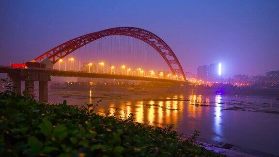武汉城著名的青川大桥江边夜景4k时间流逝中国