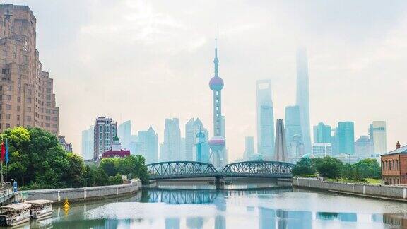 延时摄影4-k上海外滩花园大桥的