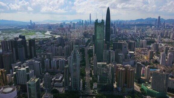 中国晴天深圳市景市区交通道路航拍全景4k