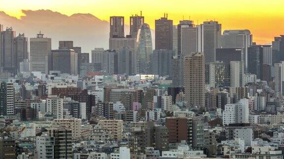 延时:新宿东京城市景观鸟瞰图