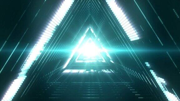 抽象的未来主义隧道在三角形的形状与光在中心爆发无缝循环