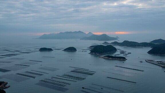 延时拍摄:中国福建霞浦的海藻养殖