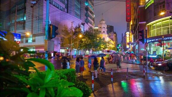 上海南京十字路口夜光照亮了4k时间的中国