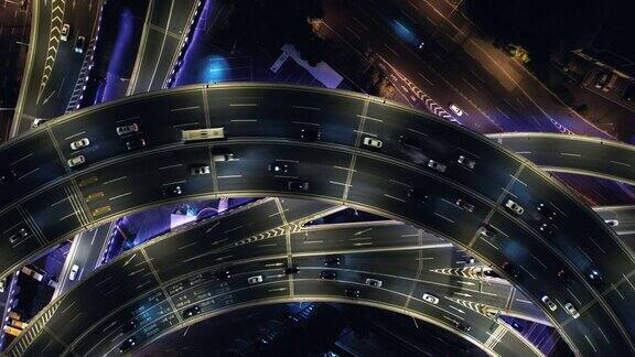 无人机夜景天桥与城市交通
