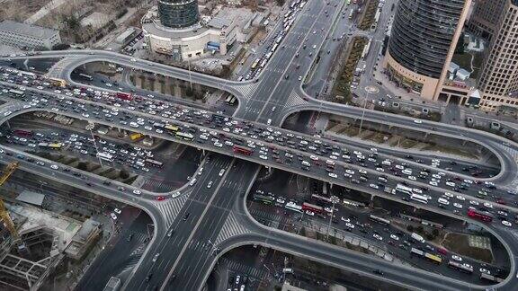 空中鸟瞰图北京交通堵塞白天