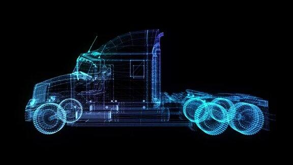 卡车3d模型卡车的发光点和线的形成360度旋转4k动画