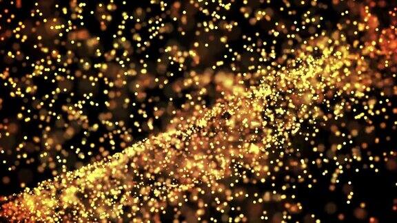 闪闪发光的黄金颗粒在粘性液体中移动它是明亮的节日背景与闪烁的粒子景深散景和亮度哑光作为alpha通道4k3d动画v61