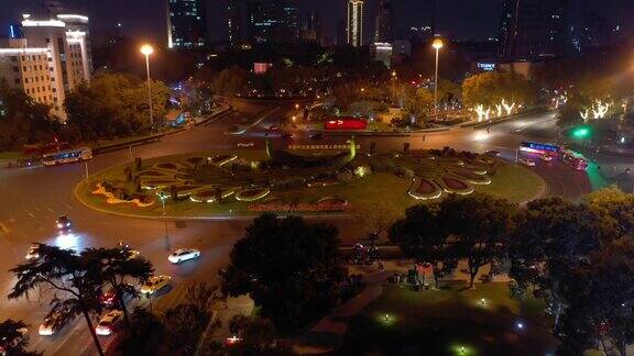 宁靖市夜景照明市区交通街道圈广场航拍全景4k中国