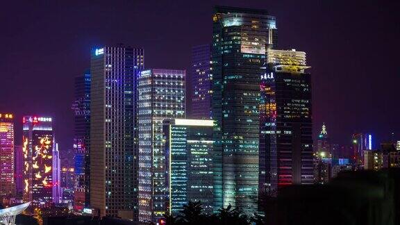 夜光照亮深圳摩天大楼全景4k时间跨度的中国