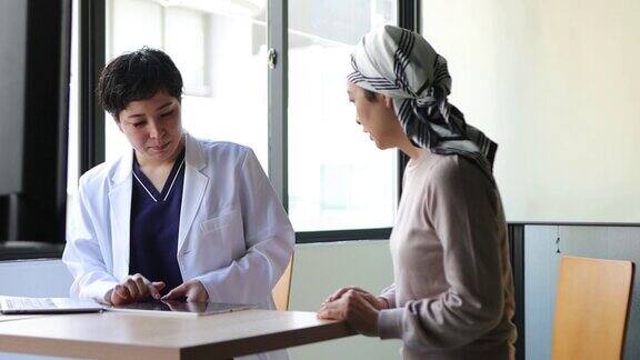 亚洲癌症患者与医生讨论治疗方案