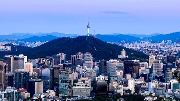 韩国首尔城市从白天到夜晚的4K时间流逝