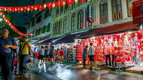 4k时间的人在中国街新加坡有很多商店和旅游步行购物