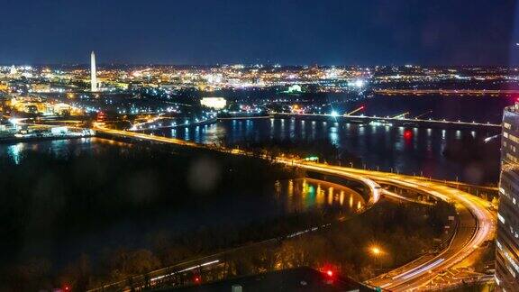 时间流逝俯视图的城市景观夜间在华盛顿特区美国