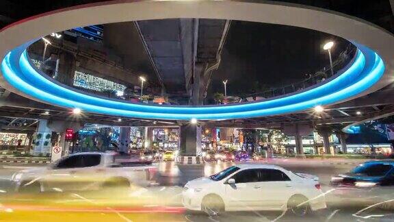 未来照亮交通曼谷城市在夜晚的时间流逝