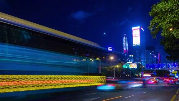 夜晚照亮了中国深圳市中心交通街道4k时间