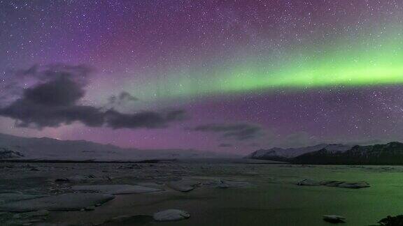 4K延时:北极光北极光Vatnajokull冰川冰岛Jokulsarlon