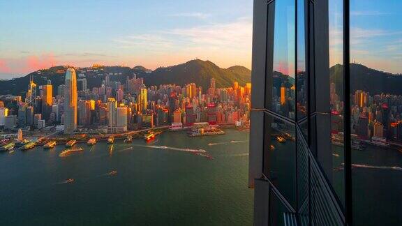 4k时间从白天到夜晚的香港城市景观