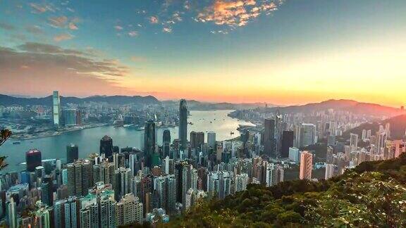4K时间流逝鸟瞰图维多利亚港香港城市