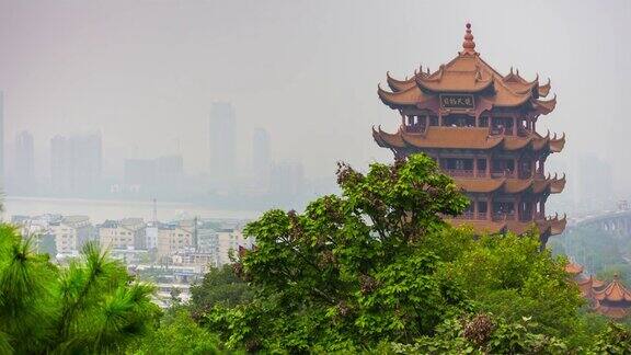 白天时间武汉著名的黄鹤主寺公园全景4k时间流逝中国