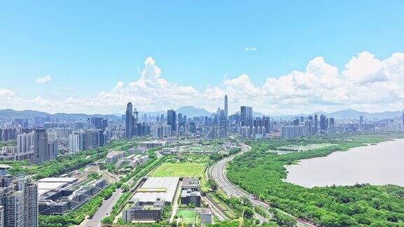 中国深圳城市建筑、和自然风光的航拍照片