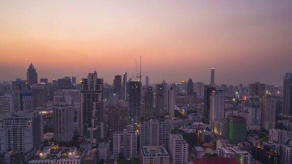 曼谷城市时间流逝从白天到夜晚的城市景观