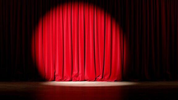 空荡荡的剧院舞台红色天鹅绒窗帘和聚光灯