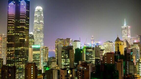 中国香港城市著名大厦屋顶夜光全景4k时间推移