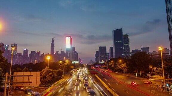 中国深圳日落从白天到晚上交通街道4k时间流逝