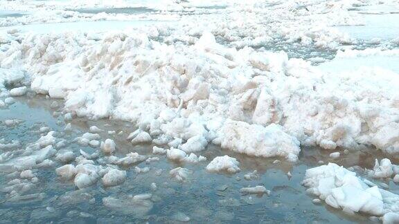 河上浮冰移动的大浮冰靠近了