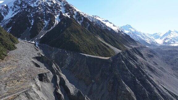 新西兰奥拉基国家公园塔斯曼冰川大滑坡航拍图高山景观