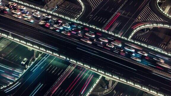 天桥和城市交通夜间鸟瞰图北京中国